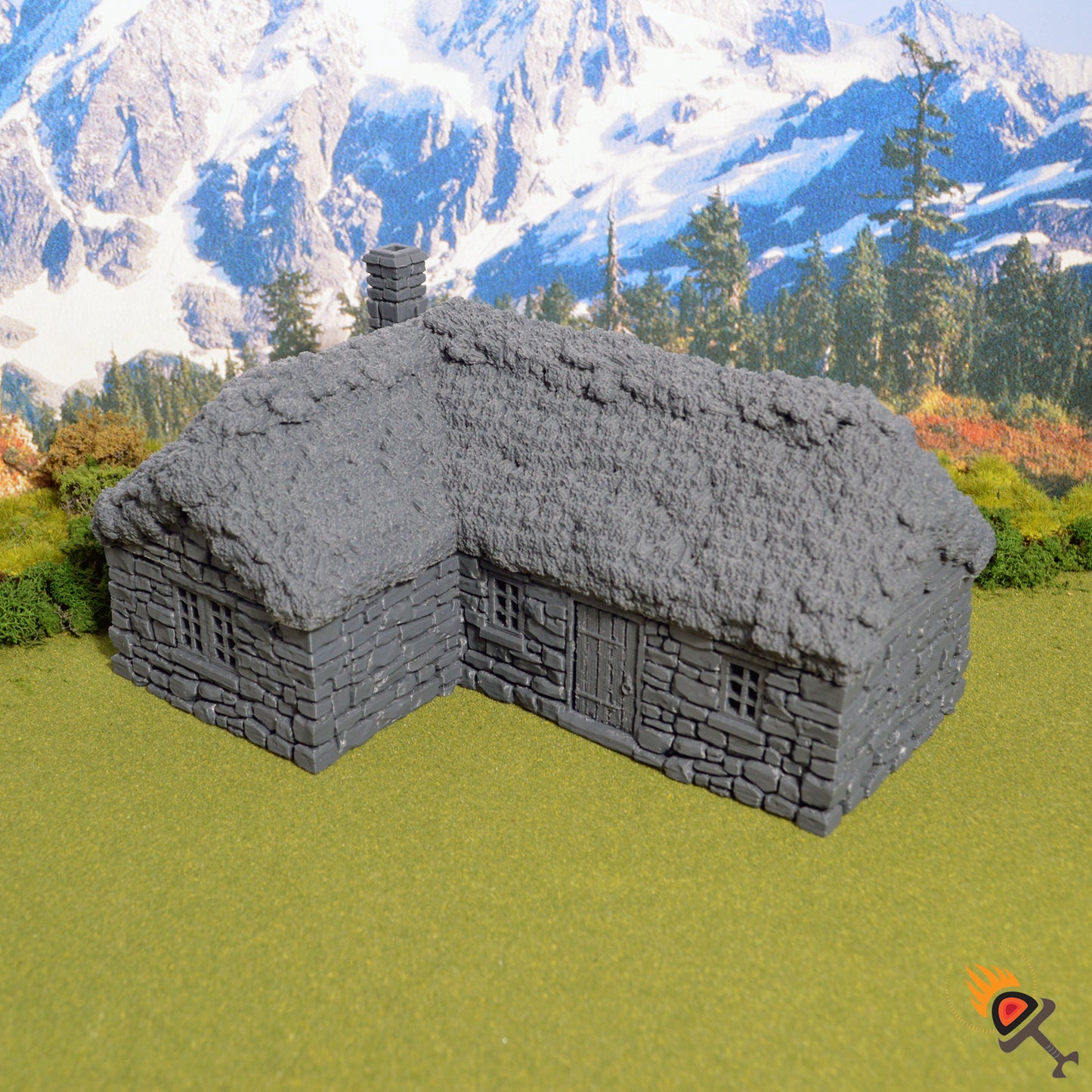 Highland Stone Barn 15mm 28mm 32mm for D&D Terrain, DnD Pathfinder Medieval Village, Miniature Stone Barn, Printable Scenery