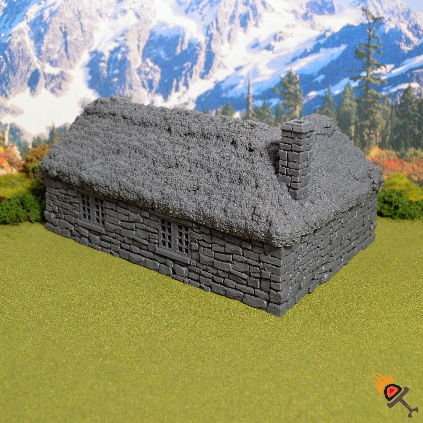 Highland Stone Barn 15mm 28mm 32mm for D&D Terrain, DnD Pathfinder Medieval Village, Miniature Stone Barn, Printable Scenery