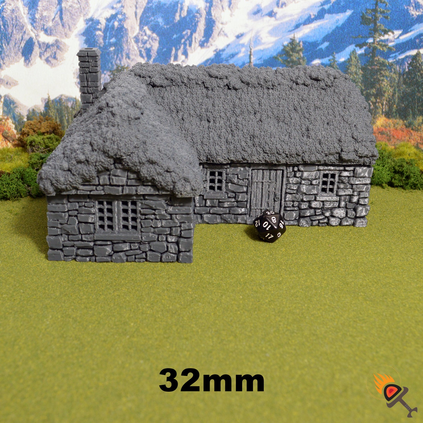 Highland Stone Barn 15mm 28mm 32mm for D&D Terrain, DnD Pathfinder Medieval Village, Miniature Stone Barn, Printable Scenery