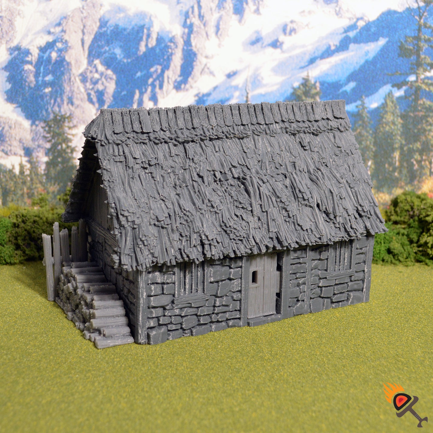 Norman Stone Barn 15mm 28mm 32mm for D&D Terrain, DnD Pathfinder Medieval Village, Miniature Stone Barn, Printable Scenery