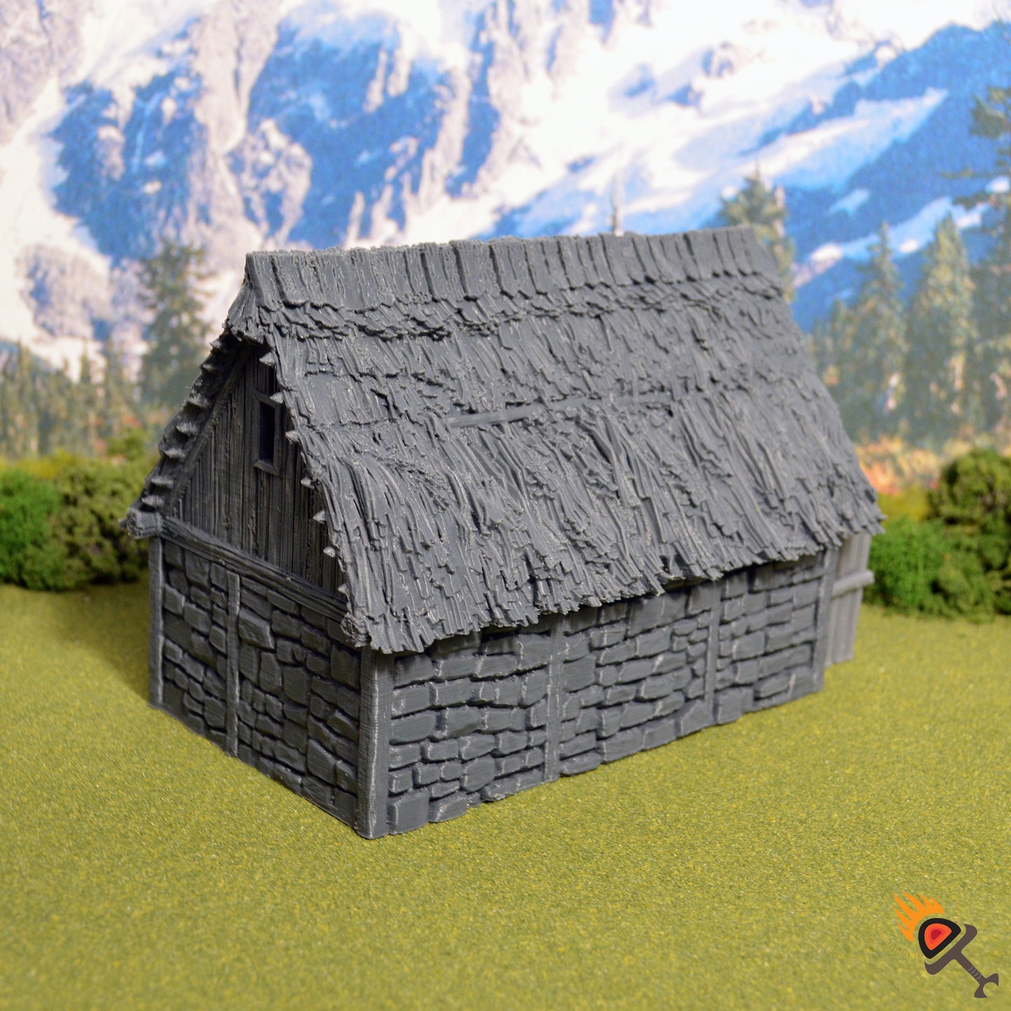 Norman Stone Barn 15mm 28mm 32mm for D&D Terrain, DnD Pathfinder Medieval Village, Miniature Stone Barn, Printable Scenery