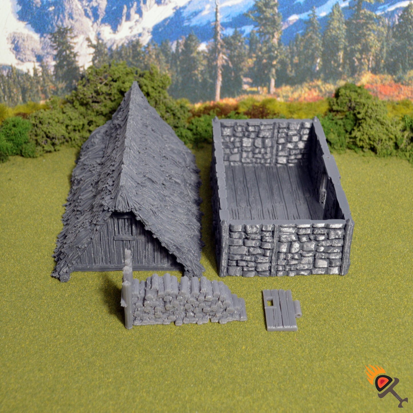 Norman Stone Barn 15mm 28mm 32mm for D&D Terrain, DnD Pathfinder Medieval Village, Miniature Stone Barn, Printable Scenery