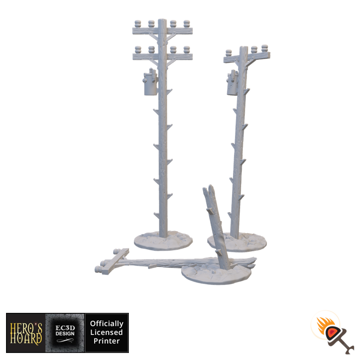 Miniature Power Poles for Post-Apocalyptic Terrain 15mm 20mm 28mm 32mm, Fallout Wasteland Warfare and Gaslands Scenery, This is Not a Test