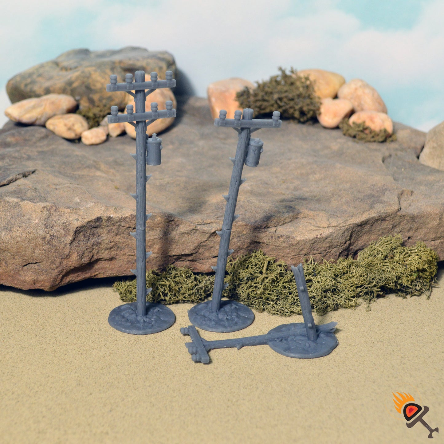 Miniature Power Poles for Post-Apocalyptic Terrain 15mm 20mm 28mm 32mm, Fallout Wasteland Warfare and Gaslands Scenery, This is Not a Test
