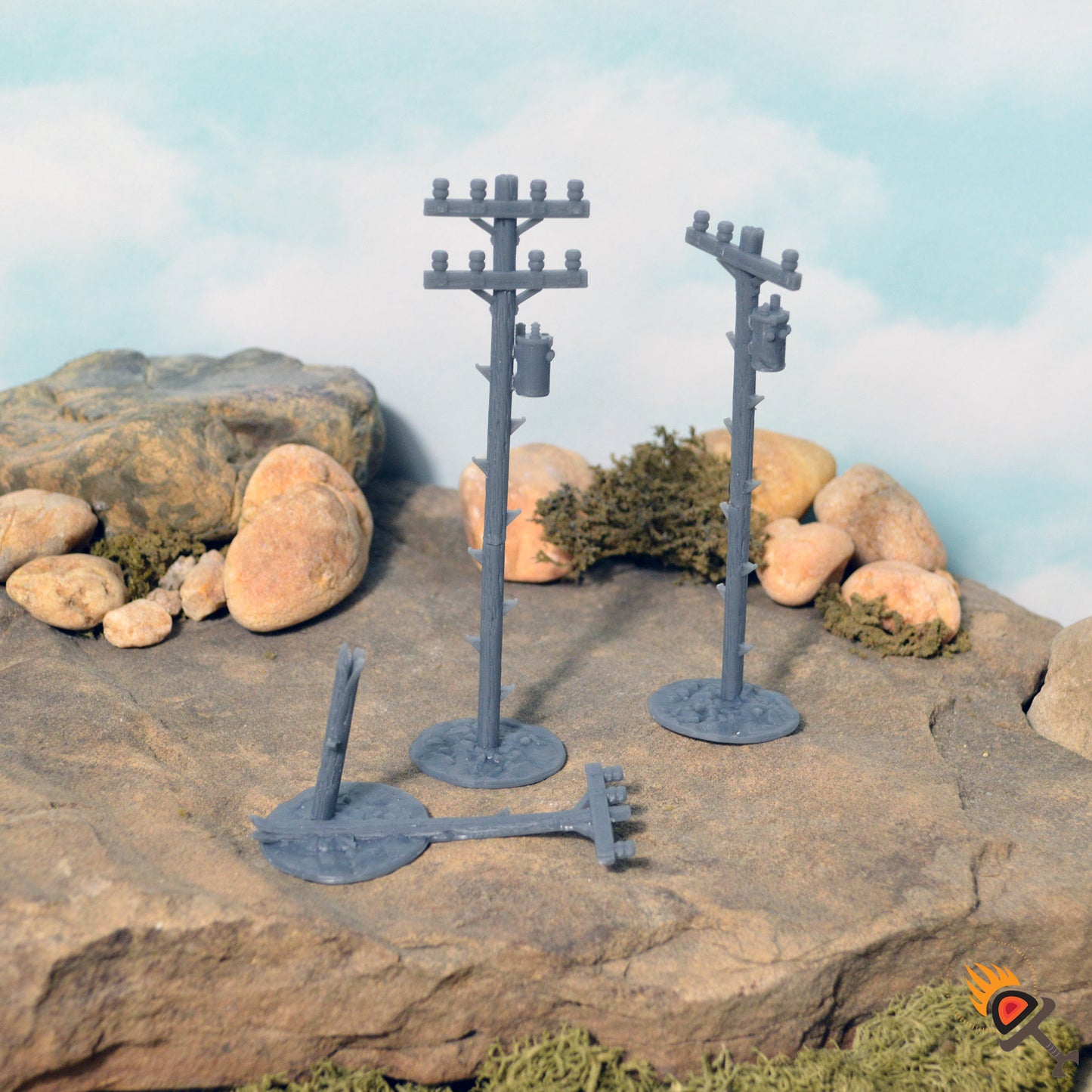Miniature Power Poles for Post-Apocalyptic Terrain 15mm 20mm 28mm 32mm, Fallout Wasteland Warfare and Gaslands Scenery, This is Not a Test