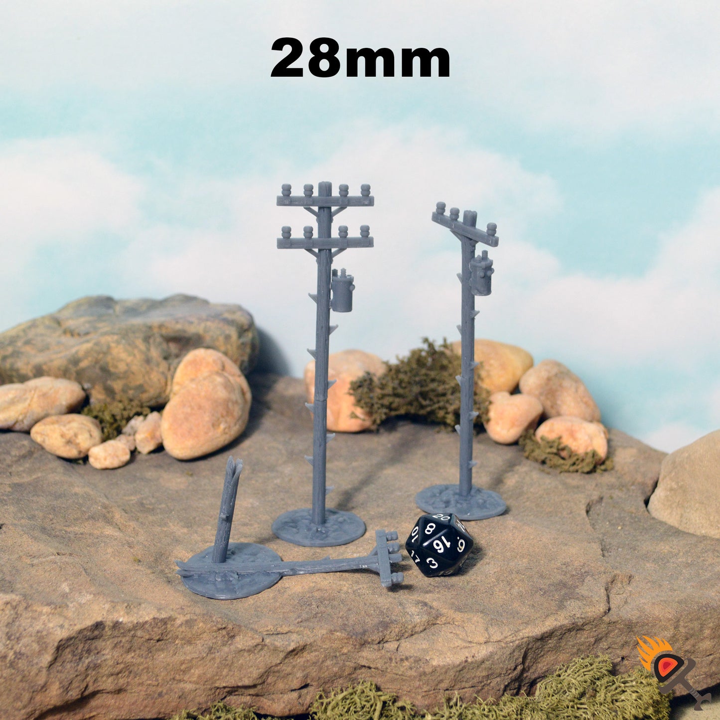 Miniature Power Poles for Post-Apocalyptic Terrain 15mm 20mm 28mm 32mm, Fallout Wasteland Warfare and Gaslands Scenery, This is Not a Test