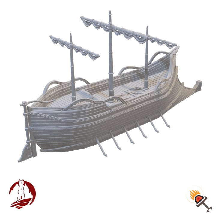 Elven Ship for DnD Terrain 15mm 28mm 32mm, Fantasy High Elf Boat for DnD Pathfinder, Dark Realms Silver Haven Elf Ship