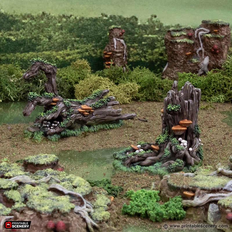 Miniature Swamp Scatter for DnD Terrain 15mm 28mm 32mm, Mushroom Trees and Spike Vines for D&D Pathfinder Warhammer Lustria, Gloaming Swamps