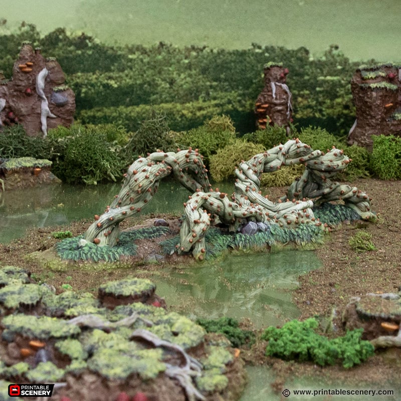 Miniature Swamp Scatter for DnD Terrain 15mm 28mm 32mm, Mushroom Trees and Spike Vines for D&D Pathfinder Warhammer Lustria, Gloaming Swamps