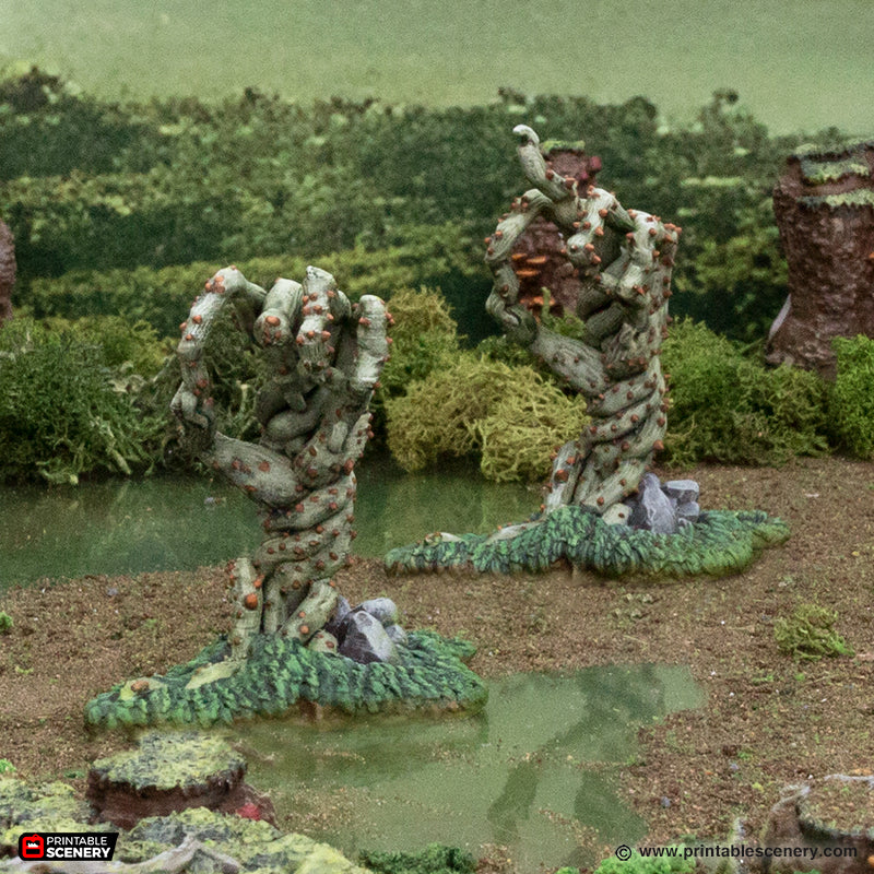 Miniature Swamp Scatter for DnD Terrain 15mm 28mm 32mm, Mushroom Trees and Spike Vines for D&D Pathfinder Warhammer Lustria, Gloaming Swamps