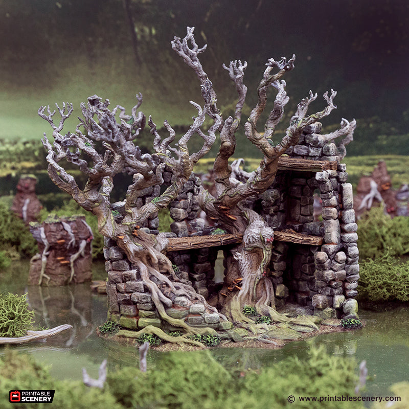 Miniature Wildwood Ruins for DnD Swamp Terrain 15mm 28mm 32mm, Stone Ruins for D&D Pathfinder Warhammer Lustria, Gloaming Swamps
