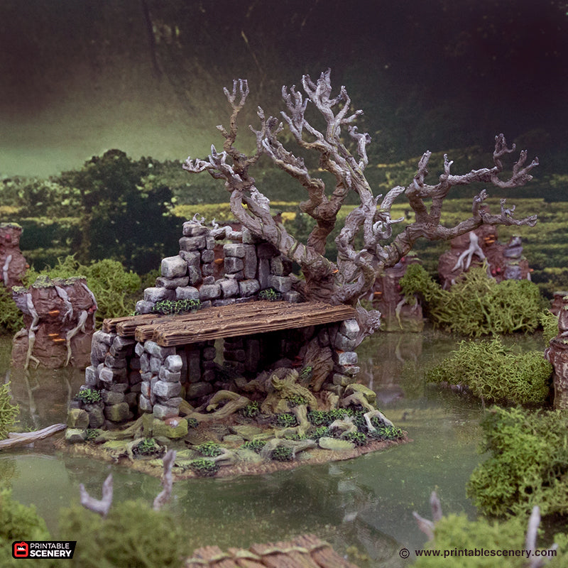 Miniature Wildwood Ruins for DnD Swamp Terrain 15mm 28mm 32mm, Stone Ruins for D&D Pathfinder Warhammer Lustria, Gloaming Swamps