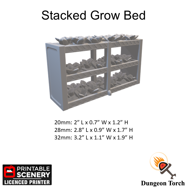 Miniature Plant Grow Beds and Pond 20mm 28mm 32mm for D&D Terrain, Lunar Base Greenhouse Garden for Sci-Fi Fantasy DnD Pathfinder
