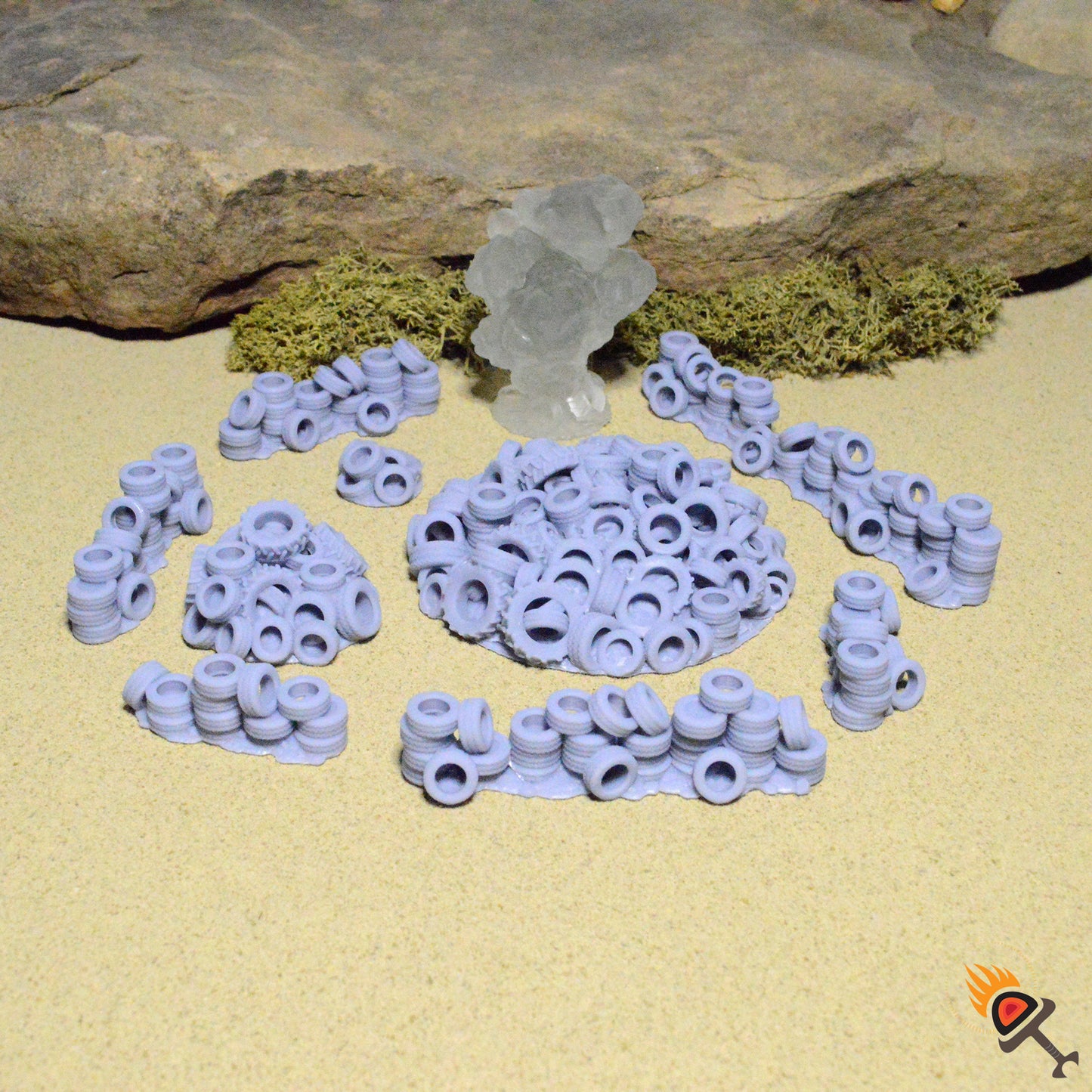 Tire Walls and Piles for Gaslands Terrain 20mm 28mm 32mm, Burning Tire Pile for Urban Fallout Post-Apocalyptic Barricades and Race Tracks