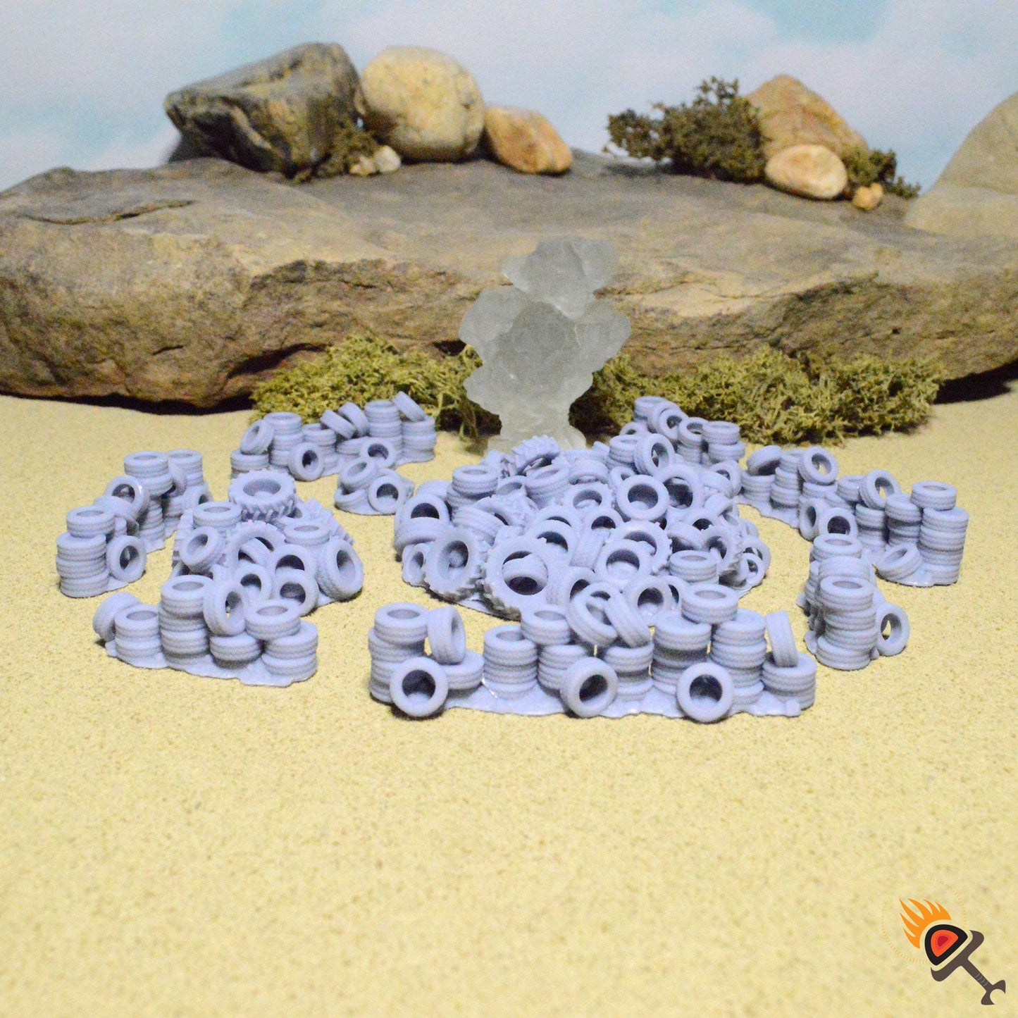 Tire Walls and Piles for Gaslands Terrain 20mm 28mm 32mm, Burning Tire Pile for Urban Fallout Post-Apocalyptic Barricades and Race Tracks