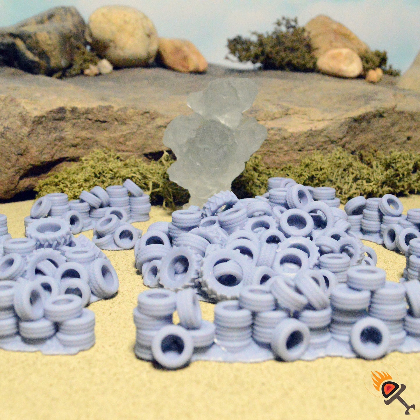 Tire Walls and Piles for Gaslands Terrain 20mm 28mm 32mm, Burning Tire Pile for Urban Fallout Post-Apocalyptic Barricades and Race Tracks