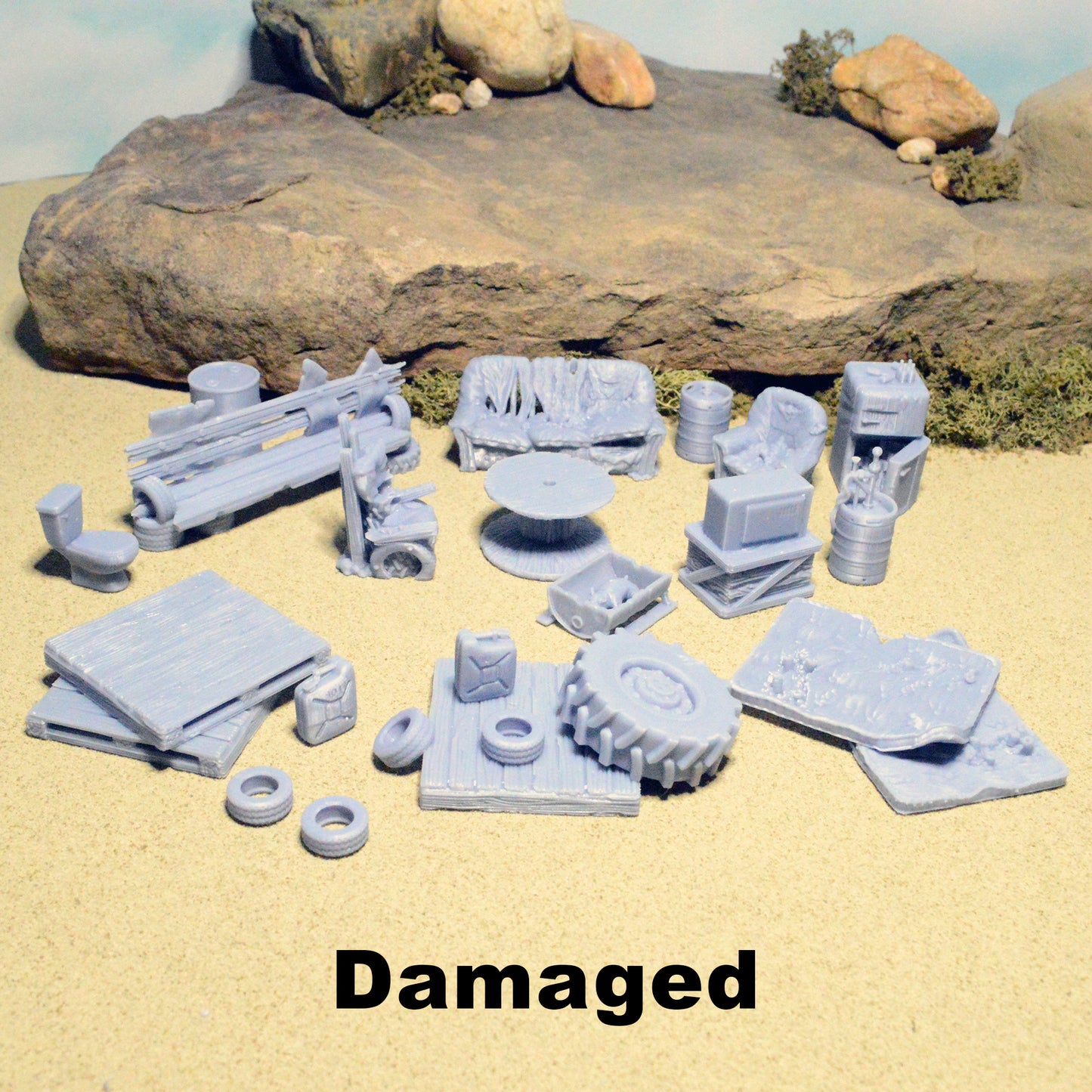 Clean Wasteland Furniture 20mm 28mm 32mm for Gaslands Terrain, Fallout Urban Post-Apocalyptic, This is Not a Test