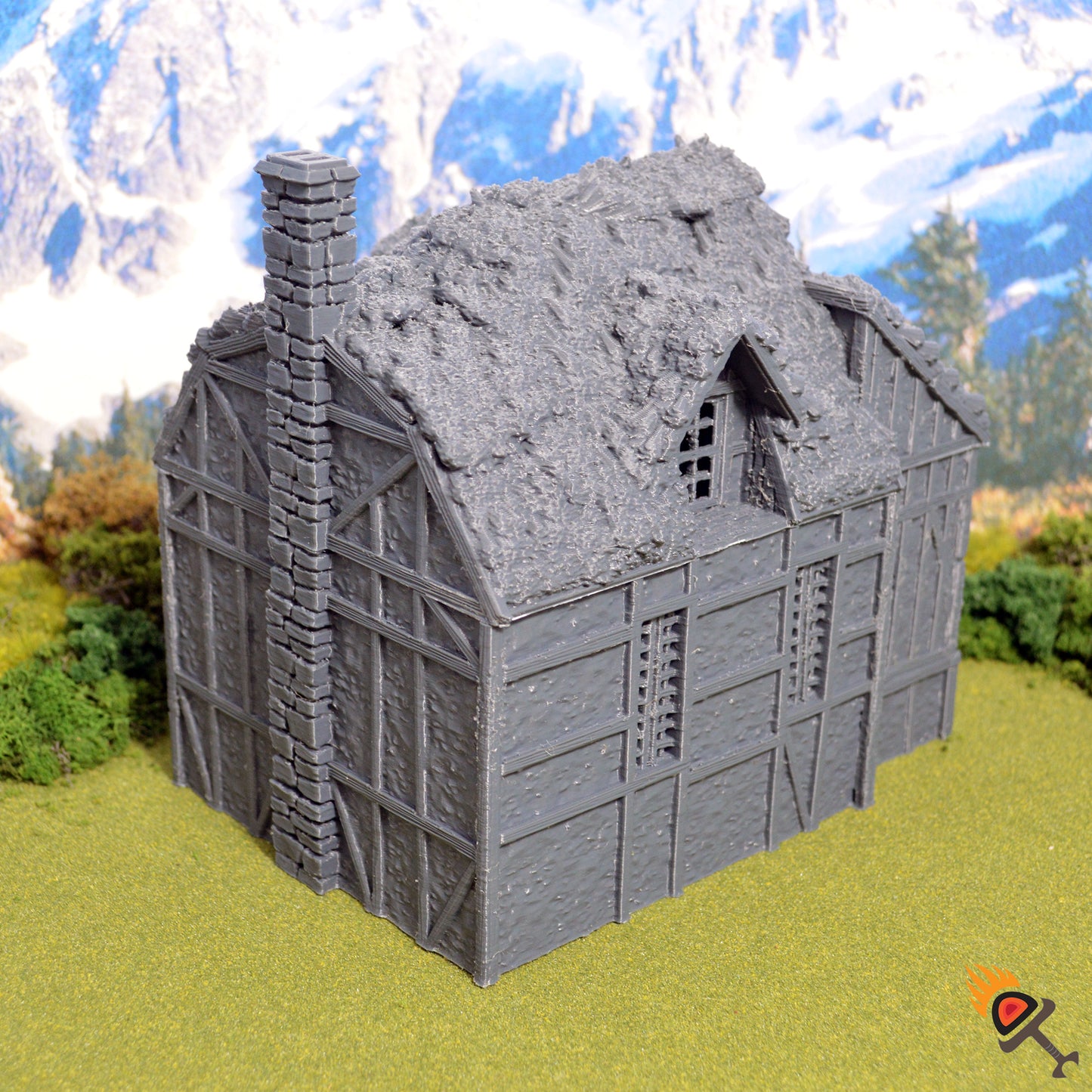 Wattle and Daub Barlyway Cottage 15mm 28mm 32mm for D&D Terrain, DnD Pathfinder Medieval Village, Printable Scenery King and Country