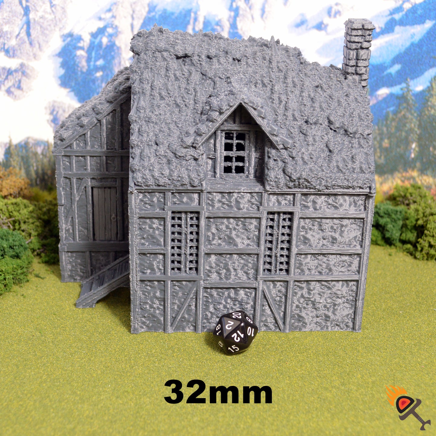 Wattle and Daub Barlyway Cottage 15mm 28mm 32mm for D&D Terrain, DnD Pathfinder Medieval Village, Printable Scenery King and Country
