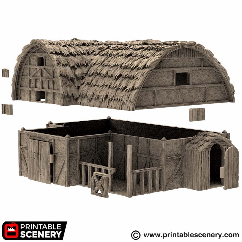 Miniature Country Stables 15mm 28mm 32mm for D&D Terrain, Medieval Wattle and Daub Livestock Building for DnD Pathfinder and Wargames