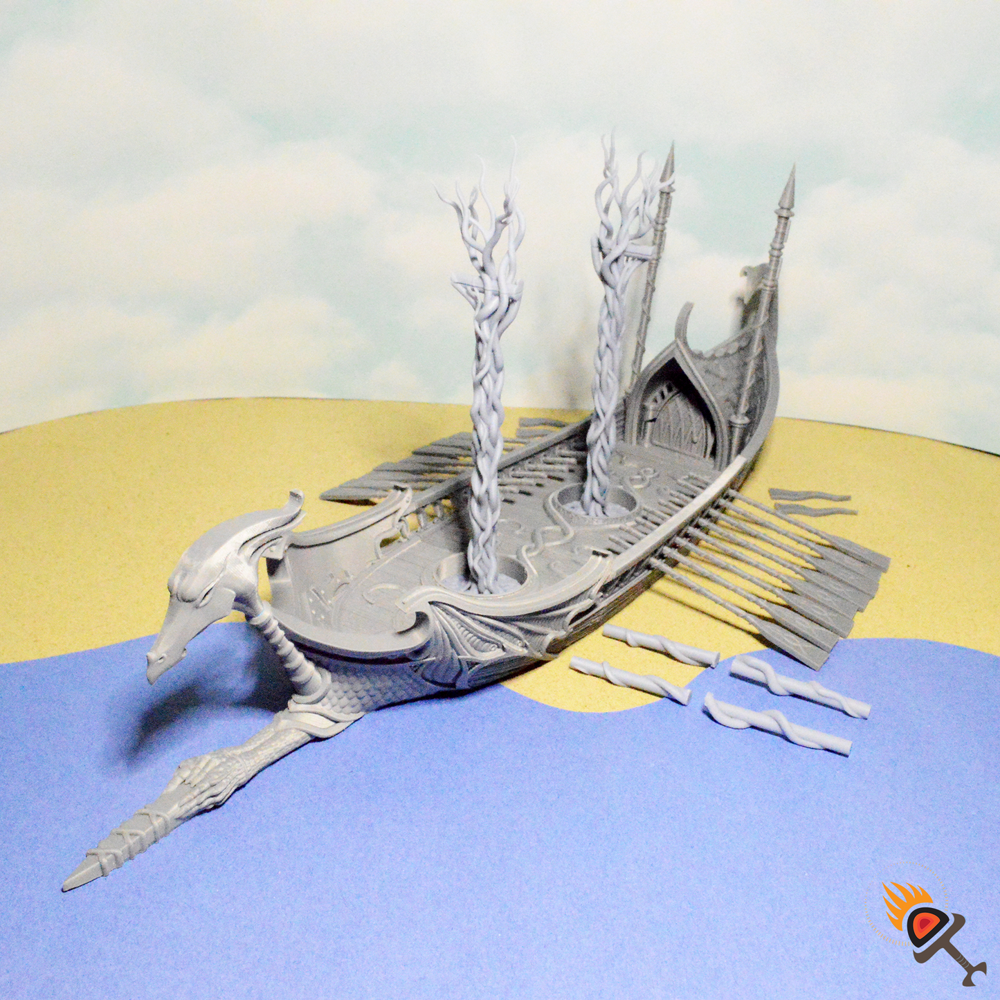 Elven Dragon Ship 28mm for D&D Terrain, DnD Pathfinder Elven Boat, Fantasy Galley