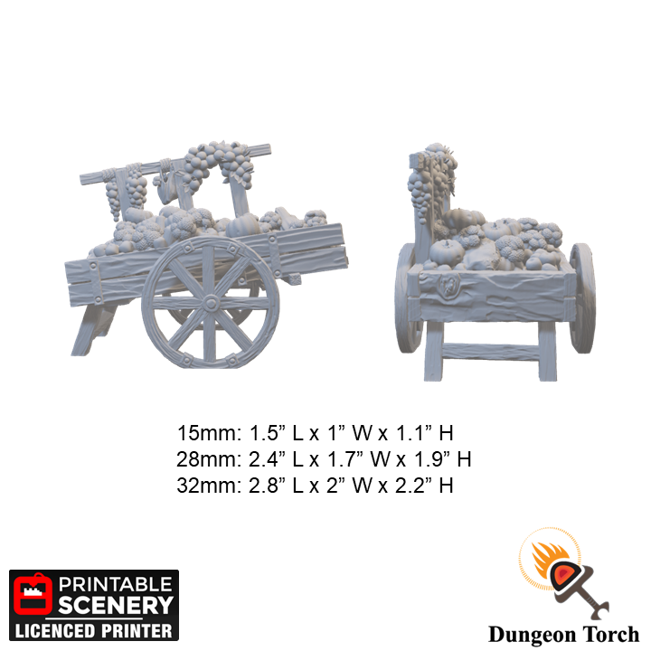 Miniature Grocer with Veggie Cart 15mm 28mm 32mm for D&D Terrain, Medieval Grocer with Barrel Cart and Display Shelves for DnD Pathfinder