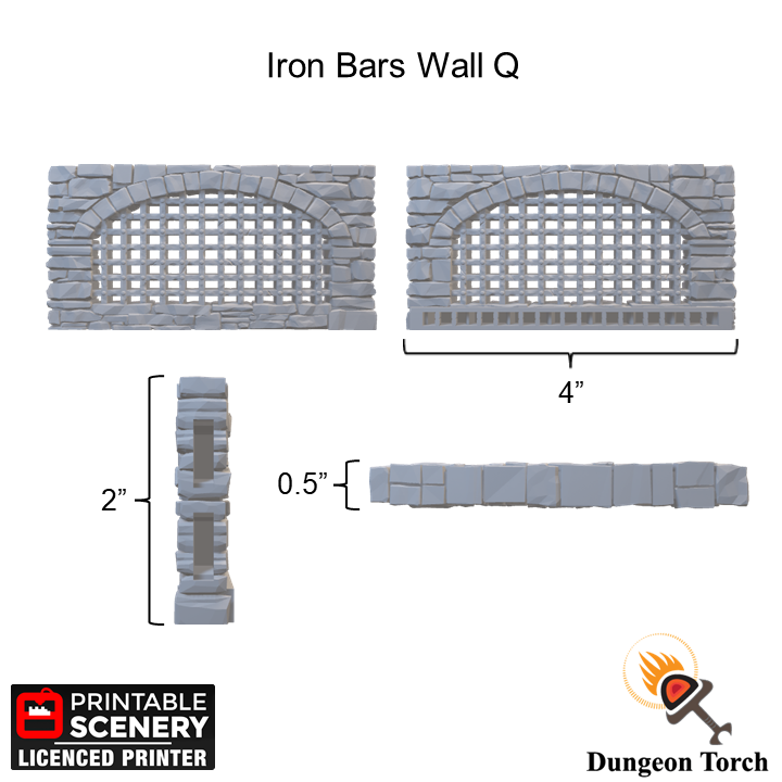 Guardhouse Iron Bars Cell Wall Tiles 28mm, Modular OpenLOCK Building Tiles, D&D Prison Dungeon Terrain, DnD Schist Stone Wall Tiles