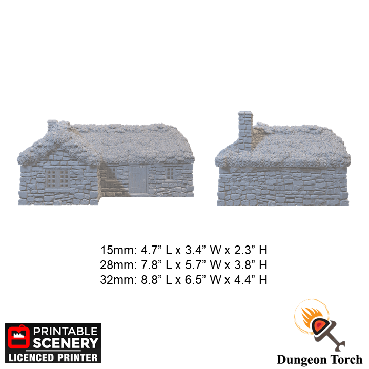 Highland Stone Barn 15mm 28mm 32mm for D&D Terrain, DnD Pathfinder Medieval Village, Miniature Stone Barn, Printable Scenery