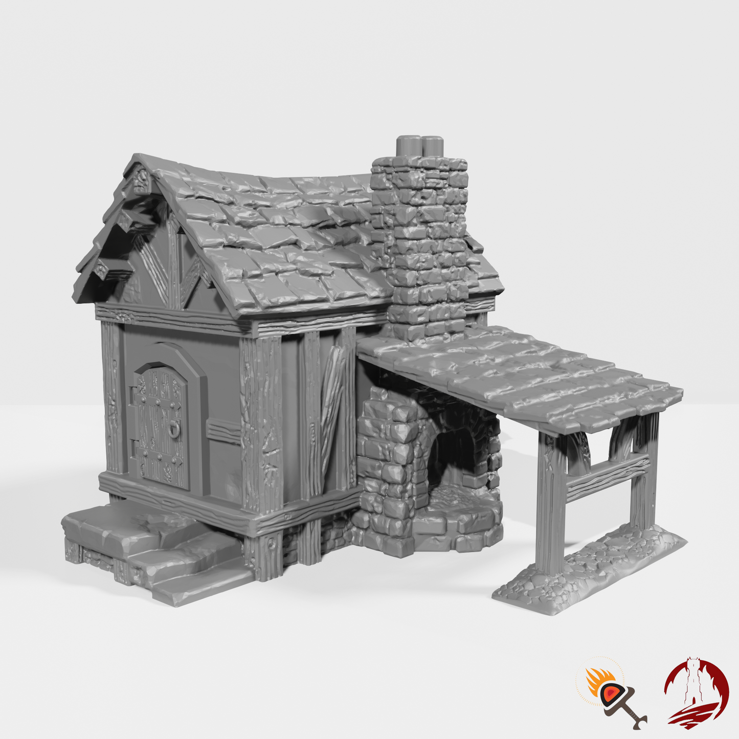 Miniature Blacksmith 15mm 28mm 32mm for D&D Terrain, DnD Pathfinder Medieval Smithy House