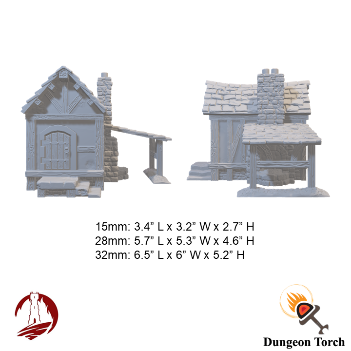 Miniature Blacksmith 15mm 28mm 32mm for D&D Terrain, DnD Pathfinder Medieval Smithy House