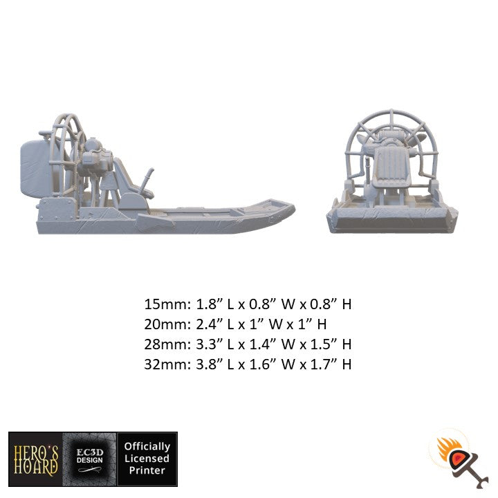 Miniature Airboat for Post-Apocalyptic Urban Terrain 15mm 20mm 28mm 32mm, Fan Boat for Fallout Wasteland, Gaslands, Necromunda Ash Wastes