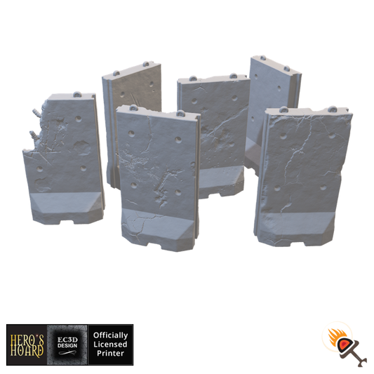 Miniature Alaska Barriers for Gaslands 15mm 20mm 28mm 32mm, Concrete Wall for Post-Apocalyptic Fallout Wasteland, Necromunda Ash Wastes