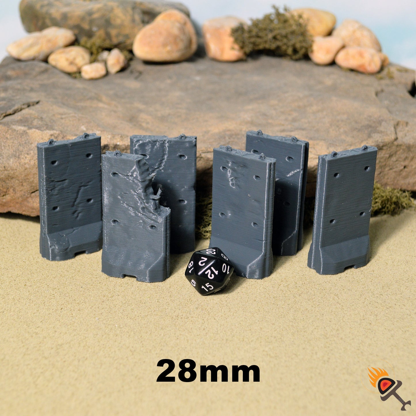 Miniature Alaska Barriers for Gaslands 15mm 20mm 28mm 32mm, Concrete Wall for Post-Apocalyptic Fallout Wasteland, Necromunda Ash Wastes