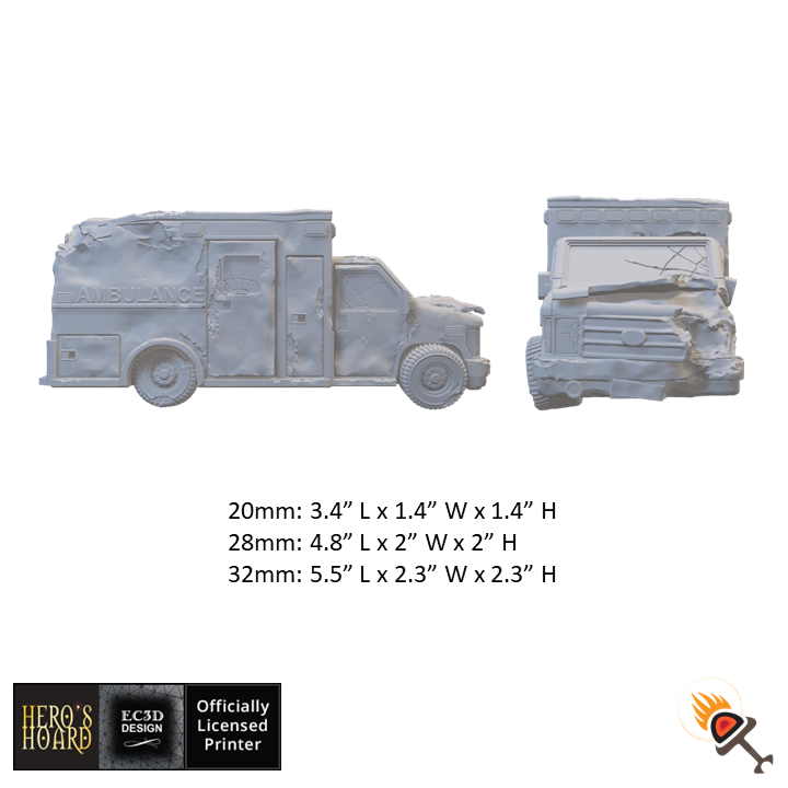 Miniature Ambulance Wreck for Gaslands 20mm 28mm 32mm, Post-Apocalyptic Fallout Wasteland Warfare, Necromunda Ash Wastes