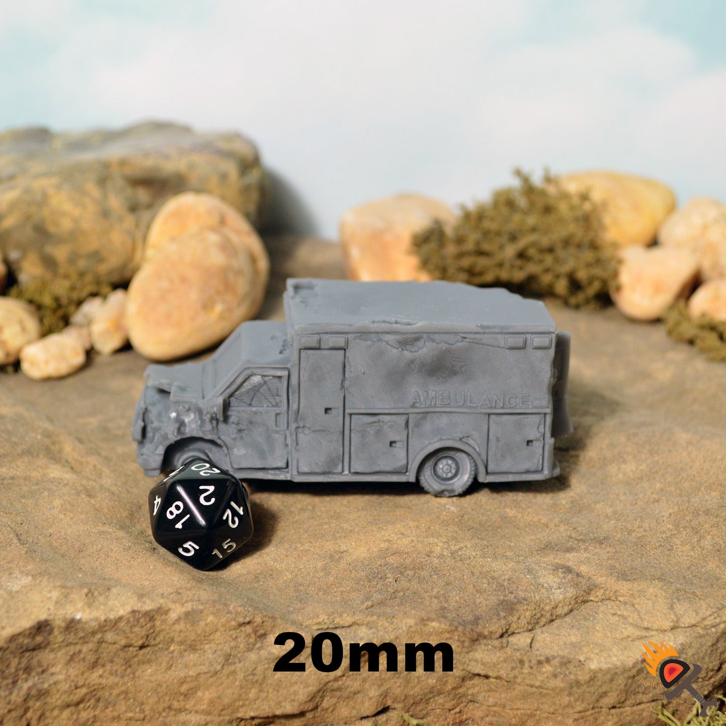 Miniature Ambulance Wreck for Gaslands 20mm 28mm 32mm, Post-Apocalyptic Fallout Wasteland Warfare, Necromunda Ash Wastes