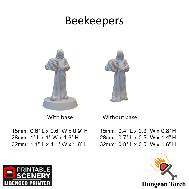 Miniature Hives and Beekeepers 15mm 28mm 32mm for D&D Terrain, Medieval Apiary Shed for DnD Pathfinder NPCs, Gift for Tabletop Gamers