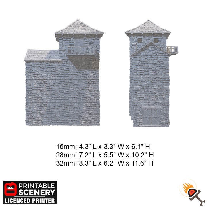 Black Rock Keep 15mm 28mm 32mm for D&D Terrain, Medieval Stone Guard Tower for DnD Pathfinder Medieval Village, Printable Scenery