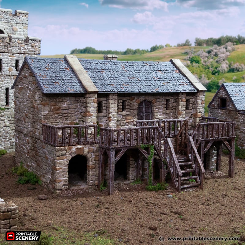 Black Rock Barracks 15mm 28mm 32mm for D&D Terrain, Medieval Stone Guard House for DnD Pathfinder Medieval Village, Printable Scenery