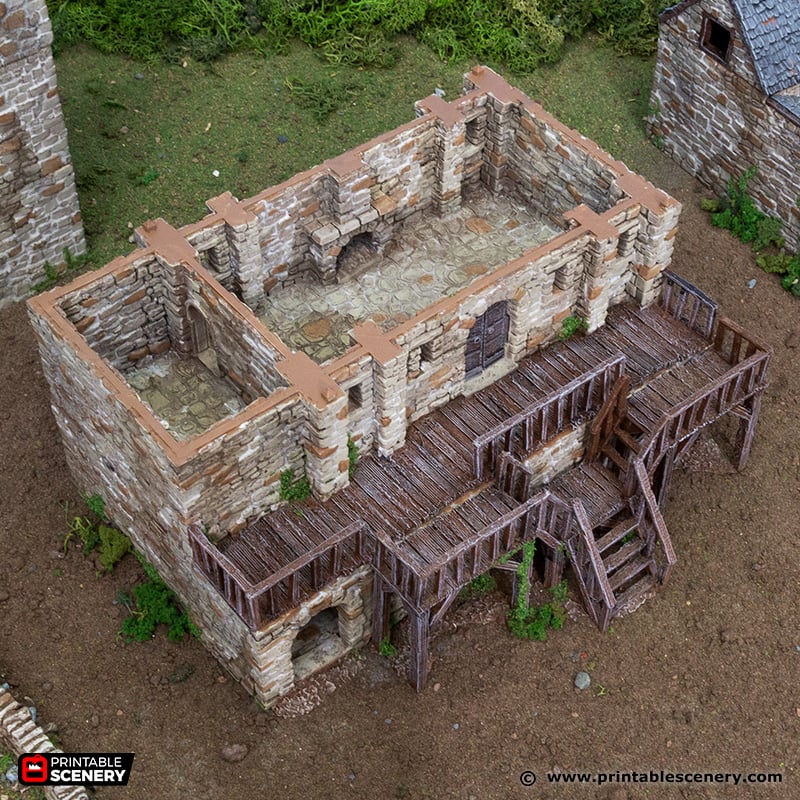 Black Rock Barracks 15mm 28mm 32mm for D&D Terrain, Medieval Stone Guard House for DnD Pathfinder Medieval Village, Printable Scenery