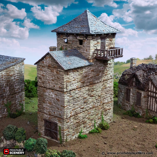 Black Rock Keep 15mm 28mm 32mm for D&D Terrain, Medieval Stone Guard Tower for DnD Pathfinder Medieval Village, Printable Scenery