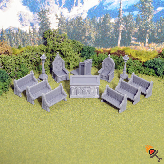 Chapel Chattels 15mm 28mm 32mm for D&D Terrain, DnD Pathfinder Fantasy Diorama Church Furniture