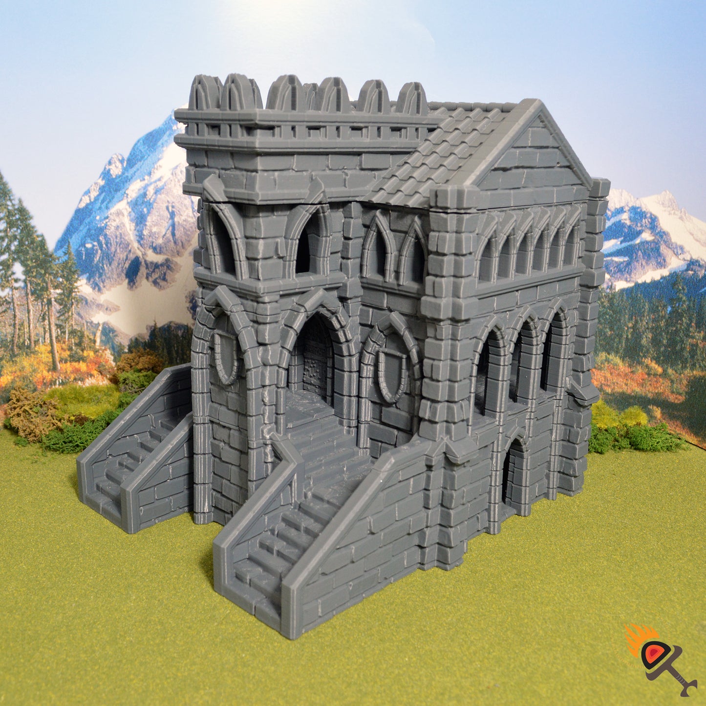 Miniature Guildhall for DnD Terrain 15mm 28mm 32mm, Fantasy Stone Guild Hall City Building for D&D Pathfinder, Dark Realms Darkhold Bastion