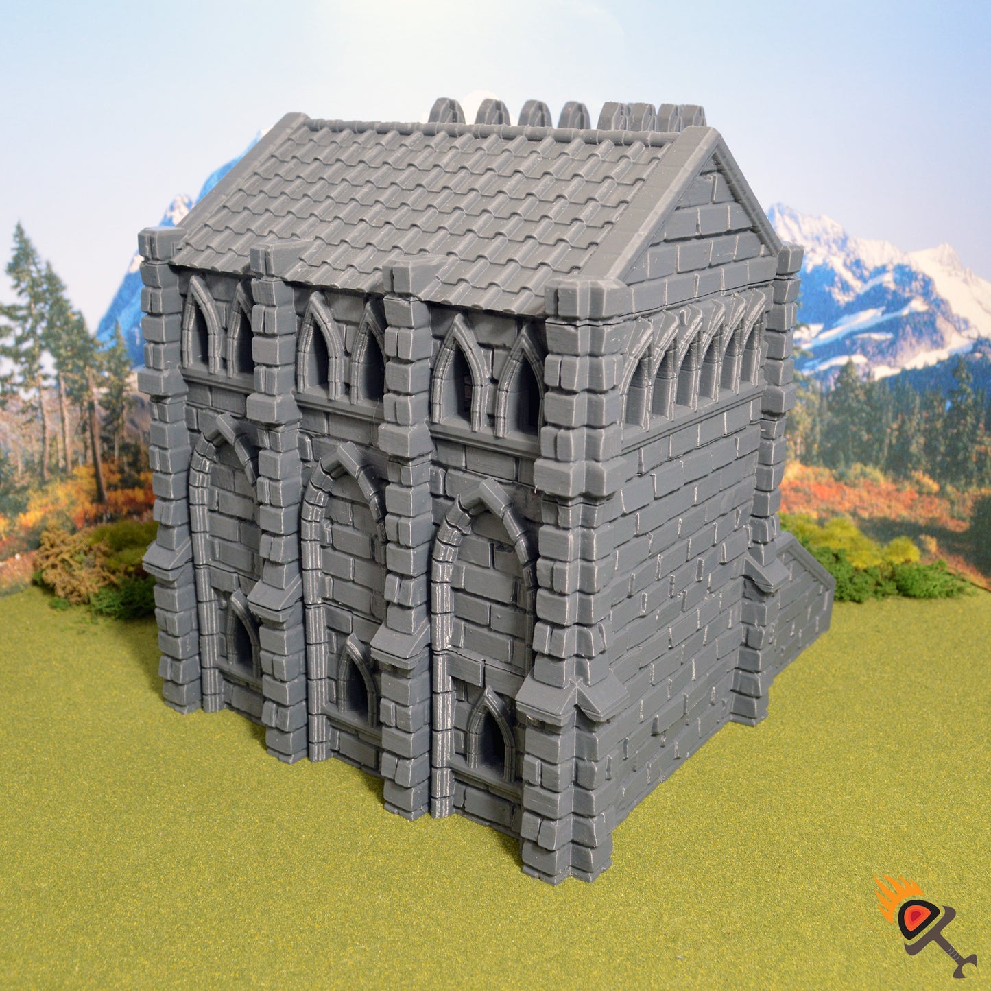 Miniature Guildhall for DnD Terrain 15mm 28mm 32mm, Fantasy Stone Guild Hall City Building for D&D Pathfinder, Dark Realms Darkhold Bastion