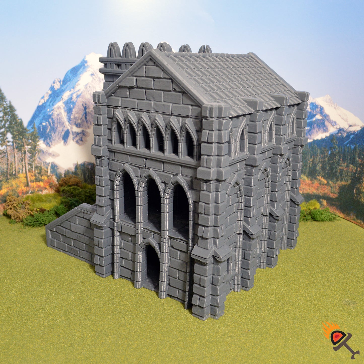 Miniature Guildhall for DnD Terrain 15mm 28mm 32mm, Fantasy Stone Guild Hall City Building for D&D Pathfinder, Dark Realms Darkhold Bastion