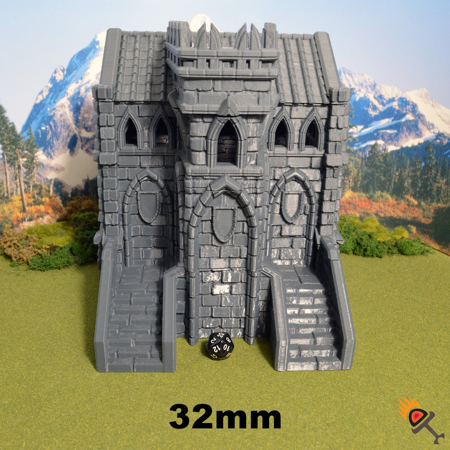 Miniature Guildhall for DnD Terrain 15mm 28mm 32mm, Fantasy Stone Guild Hall City Building for D&D Pathfinder, Dark Realms Darkhold Bastion