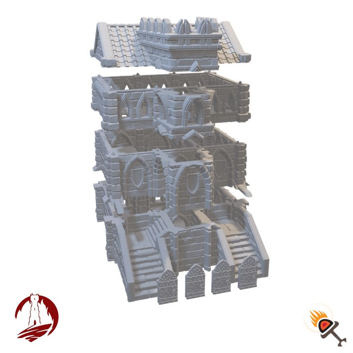 Miniature Guildhall for DnD Terrain 15mm 28mm 32mm, Fantasy Stone Guild Hall City Building for D&D Pathfinder, Dark Realms Darkhold Bastion