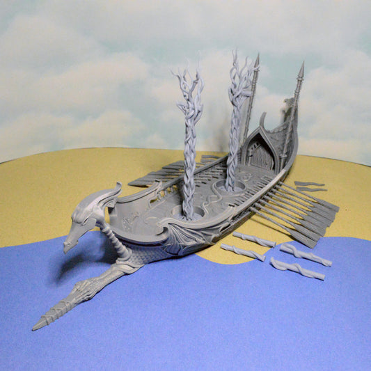 Elven Dragon Ship 28mm for D&D Terrain, DnD Pathfinder Elven Boat, Fantasy Galley