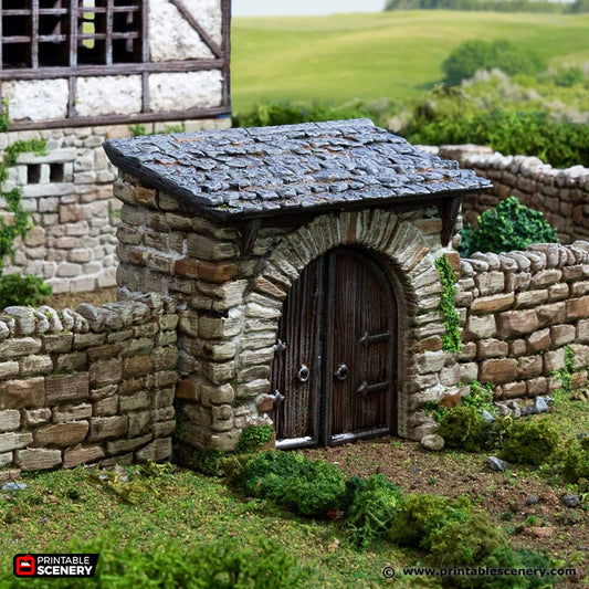 Miniature Farm Gate 15mm 28mm 32mm for D&D Terrain, Medieval Stone Farm Gate for DnD Pathfinder, Printable Scenery King and Country