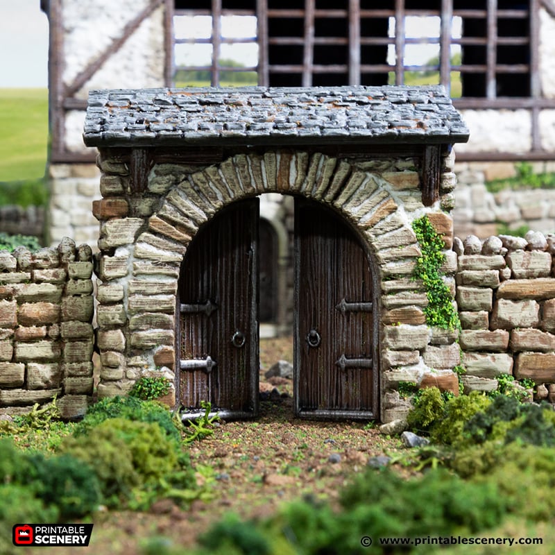 Miniature Farm Gate 15mm 28mm 32mm for D&D Terrain, Medieval Stone Farm Gate for DnD Pathfinder, Printable Scenery King and Country