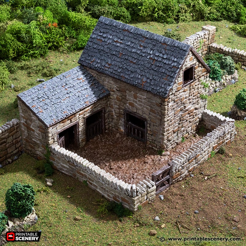 Miniature Farm Pig Pen for DnD Terrain 15mm 28mm 32mm, Pigsty for D&D Pathfinder Medieval Village, King and Country Hog Pen
